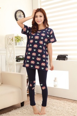 【2014春夏新款糖果色睡衣 愛心卡通短袖睡衣套裝女睡衣 日系家居服】價格,廠家,圖片,家居服、睡衣、浴袍,汕頭市潮陽區銅盂艾妮服裝廠-